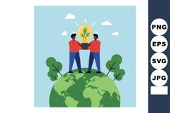 Two Men Holding Light Bulb with Plant Growing on Green Earth Product Image 1