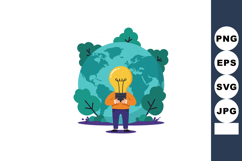 Person Holding Light Bulb with Earth Globe and Trees Environ Product Image 1