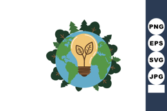 Earth planet with green trees and light bulb symbolizing eco Product Image 1