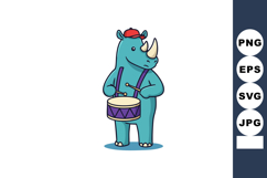 Blue rhinoceros wearing red cap playing purple drum vector i Product Image 1
