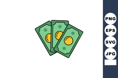 Stack of green paper money bills with yellow coins vector il Product Image 1