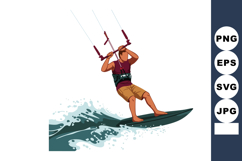 Kite surfer riding waves on a surfboard in windy conditions Product Image 1