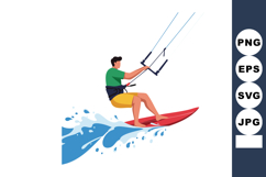 Man kite surfing on red board with yellow shorts and green s Product Image 1
