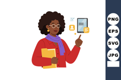 Woman Using Digital Tablet with Folder and Purple Scarf in R Product Image 1