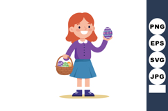 Girl Holding Decorated Easter Eggs Basket Wearing Purple and Product Image 1