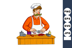 Chef cooking with spatula preparing food on wooden table in Product Image 1