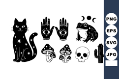 Black mystical cat with stars and magic hands with eyes, toa Product Image 1