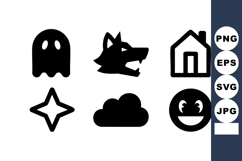 Six black silhouette icons including ghost wolf house star c Product Image 1