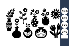Vector collection of black silhouette flower vases and tulip Product Image 1