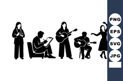 Silhouette musicians playing saxophone guitar and dancing wo Product Image 1