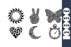 Tribal style sun peace sign butterfly heart moon and stopwat Product Image 1