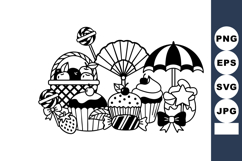 Black and white vector of assorted sweets and cupcakes with Product Image 1