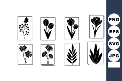 Black silhouette floral vector set with various flowers leav Product Image 1