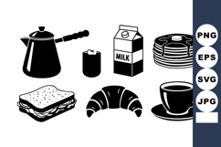 Breakfast food and drink icons with coffee pot sandwich croi Product Image 1