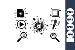Multimedia icons vector set with magnifying glass, starburst Product Image 1