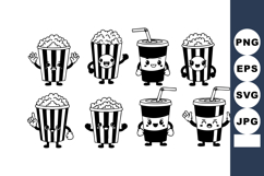 Cute cartoon popcorn and soda characters with happy faces an Product Image 1