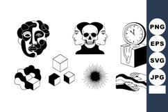 Abstract surreal black and white faces skull cubes melting c Product Image 1