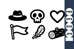 Set of black hand-drawn icons including hat, skull, heart, f Product Image 1