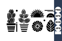 Black silhouette vector set of potted cactus plant leaves an Product Image 1
