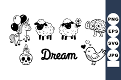Dream concept with unicorn, sheep, brain, skull candle, and Product Image 1