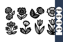 Black and white floral vector icons with various flower and Product Image 1