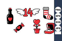 Valentine’s Day themed vector set with love bottle, candy, h Product Image 1