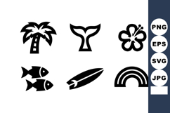 Tropical summer icons with palm tree whale tail flower fish Product Image 1