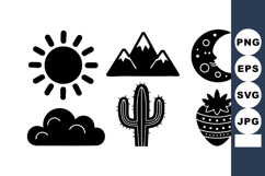 Black silhouette sun mountain moon cloud cactus strawberry v Product Image 1