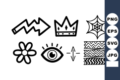 Set of simple black line icons including arrow, crown, spide Product Image 1