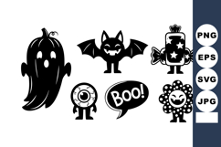 Halloween spooky icons set with ghost bat candy eyeball boo Product Image 1