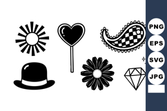 Collection of black and white vector icons including sun, he Product Image 1
