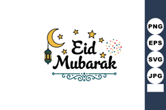 Eid Mubarak greeting with crescent moon lantern stars and fe Product Image 1