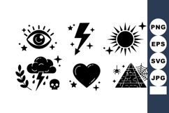 Mystical black magic symbols with eye heart lightning pyrami Product Image 1