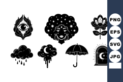 Mystic black and white vector set of eye symbol, afro woman, Product Image 1