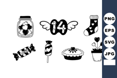 Valentine’s Day themed vector icons with candy jar sock pie Product Image 1