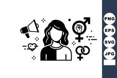 Feminism icon with female figure and gender equality symbols Product Image 1