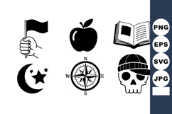 Collection of simple black icons including hand with flag ap Product Image 1