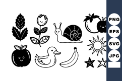 Cute hand-drawn vector of fruits, flowers, leaves, snail, du Product Image 1