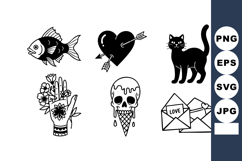 Set of six black and white vector illustrations including fi Product Image 1