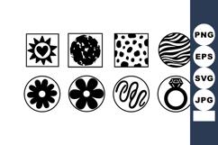 Eight black and white simple circular and square icons with Product Image 1