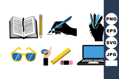 Office and study icons with laptop, pencil, ruler, sunglasse Product Image 1