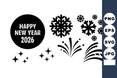 Happy New Year 2026 celebration symbols with snowflakes and Product Image 1