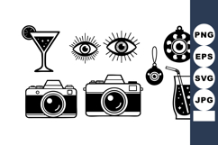 Retro style black and white vector icons set with cameras, e Product Image 1