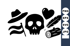 Pirate-themed black silhouette set with skull hat feather fl Product Image 1