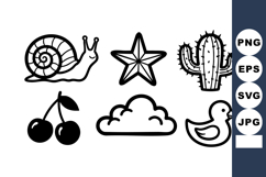 Snail star cactus cherries cloud duck simple black line icon Product Image 1