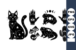 Mystical black cat and toad with celestial symbols and moon Product Image 1