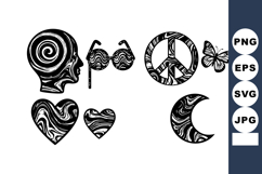 Abstract black and white psychedelic icons including head, g Product Image 1