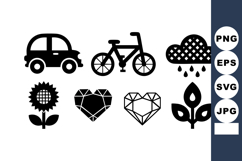 Transportation and nature vector icons including car, bicycl Product Image 1