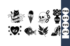 Set of black and white vintage style vector icons including Product Image 1