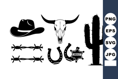 Western cowboy hat bull skull cactus sheriff badge and horse Product Image 1